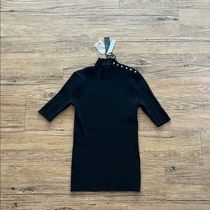 Tahari Black Knit Dress with Embellished Buttons